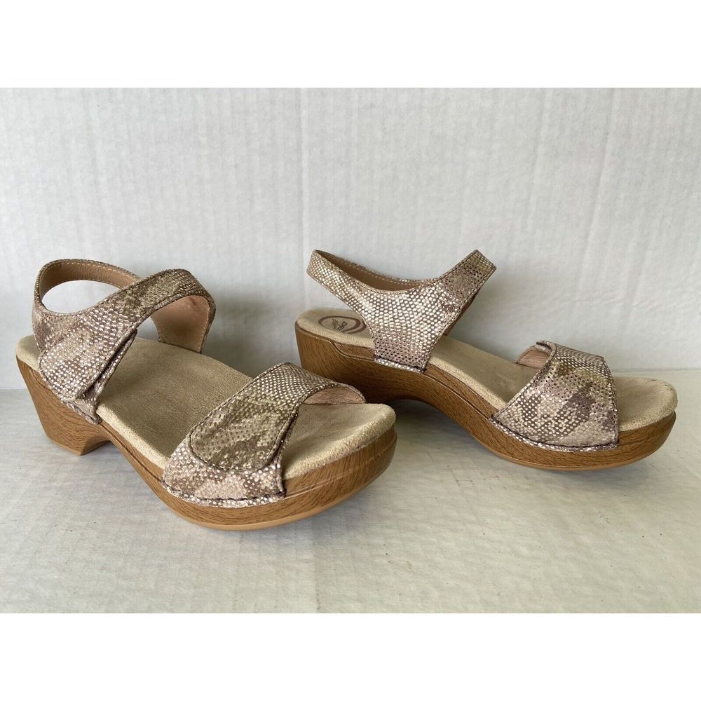 Dansko Sonnet Snake Skin Print Tan Brown Leather High Heels 38 / 8 9845302200